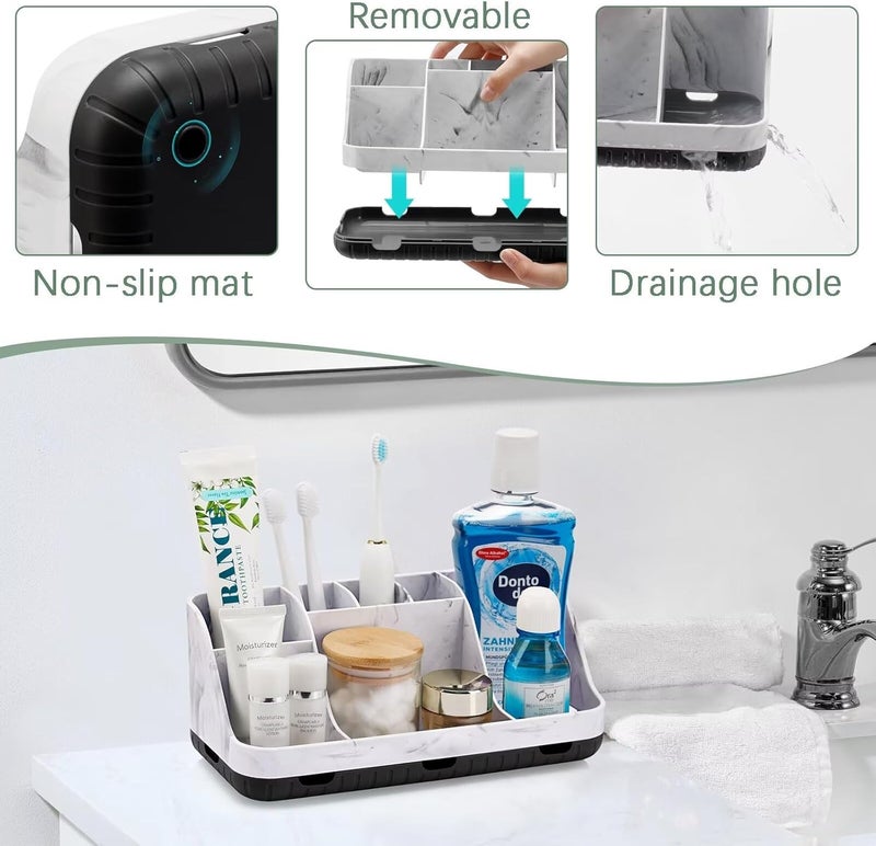 GFWARE Marble Bathroom Countertop Organizer - Detachable 7 Slots Kids Electric Toothbrush and Toothpaste Holde Drainage for Bathroom Accessories Organization Counter Vanity Storage, Black - Image 3